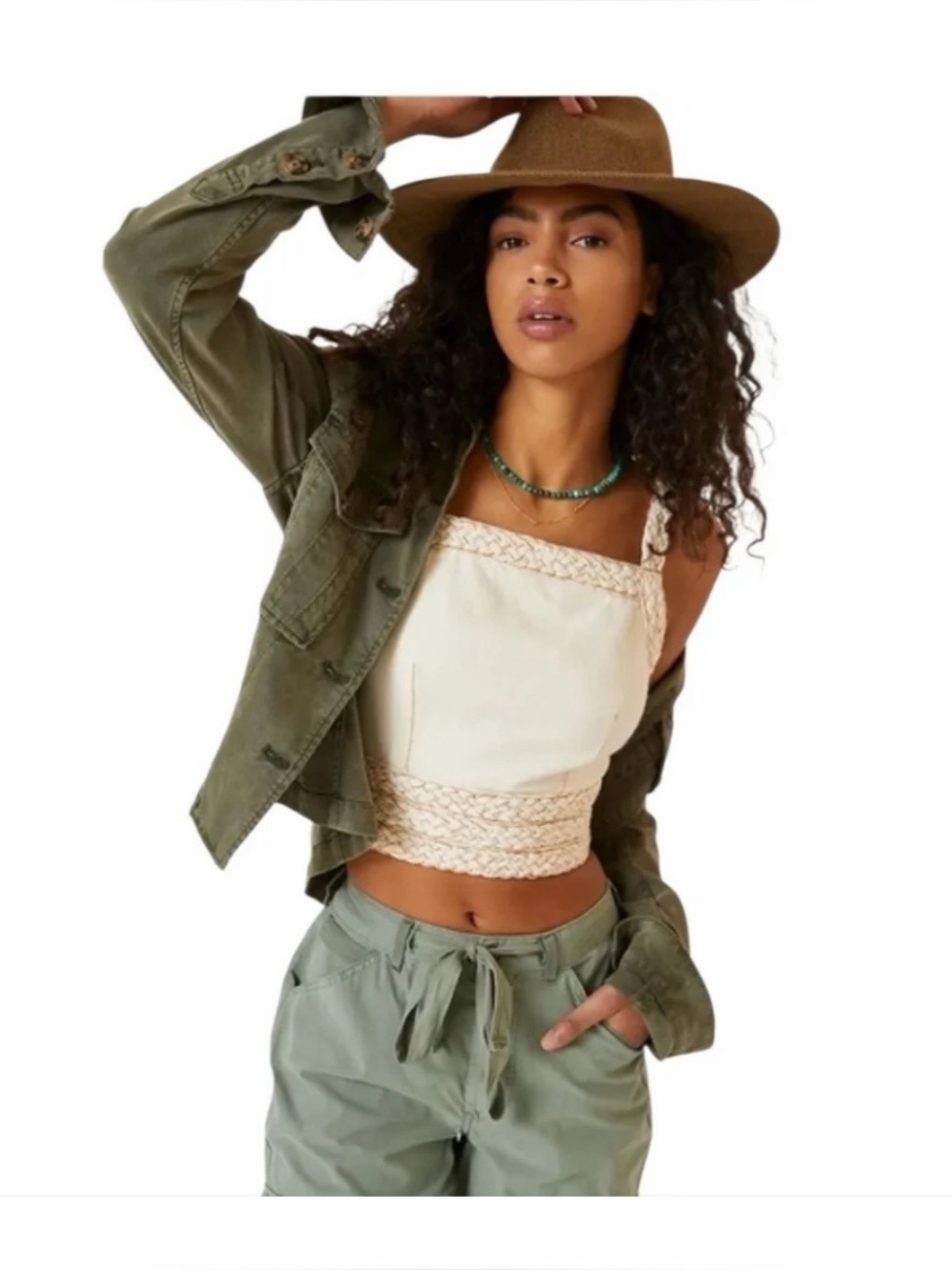 Anthropologie Cream Braided Crop Top
